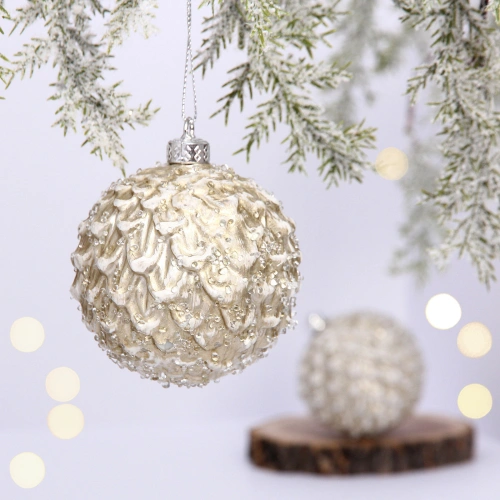 Ёлочные игрушки VERSAILLES "Еловый шар" 8 см (набор 2 шт), Шампань