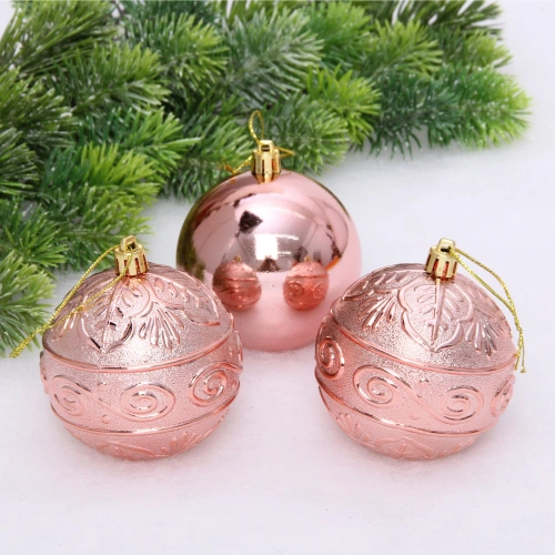 Новогодние шары 8 см (набор 3 шт) "Микс фактур", розовое золото