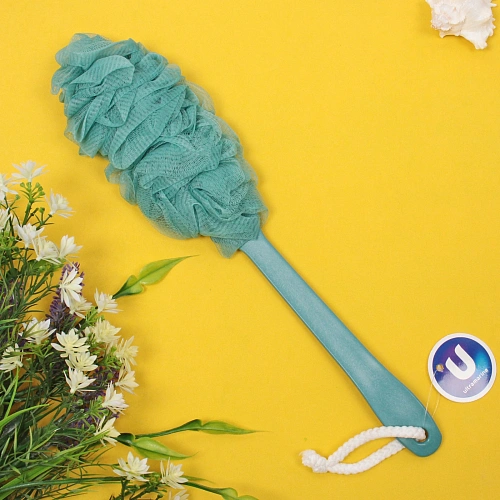 Мочалка массажная PREMIUM - PARTEGO, на пластиковой ручке, цвет бирюзовый, 367см (лейбл Ультрамарин)_3