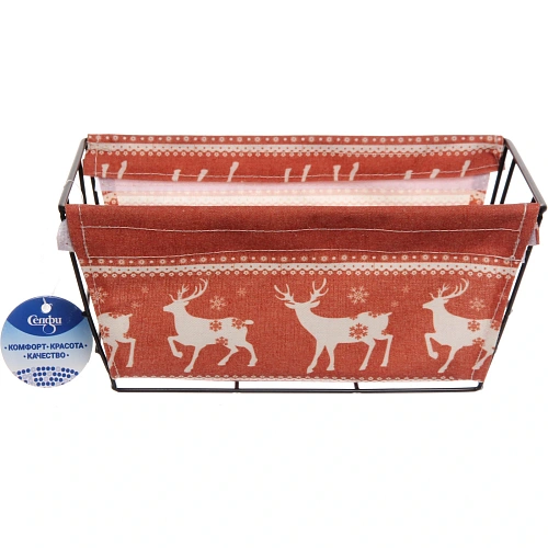 Корзинка металлическая для хранения ИДЕЯДОМА, принт новогодний, цвет красный, 251512см (лейбл Селфи)_6