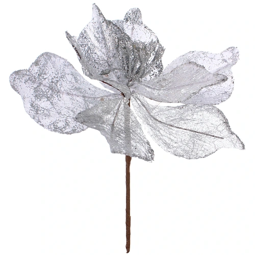 Украшение новогоднее Пуансеттия - Принцесса 20 см, Серебро_3