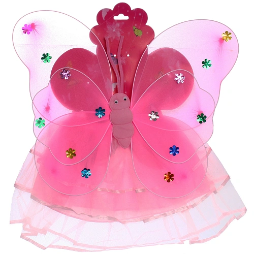 Карнавальный костюм Волшебная сказка (юбка, крылья, волшебная палочка, ободок), Розовый_6