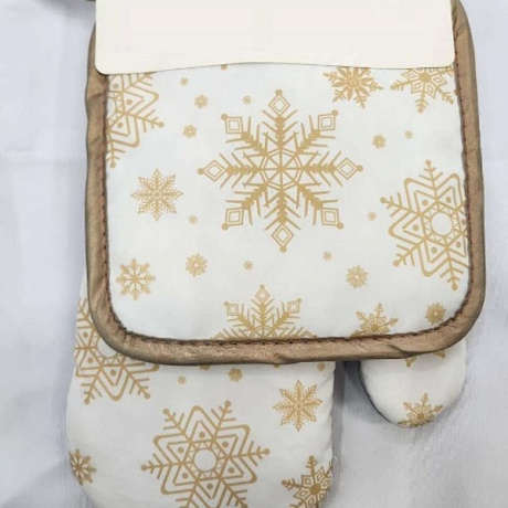 Прихватка в наборе с варежкой "Снежинка" цвет золотой, 17,5*17,5 см и 27*17 см