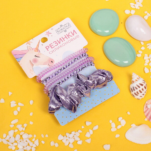 Резинки для волос 5шт The Star Collection, цвет сиреневый, d-6см (блистер Единорог)_3