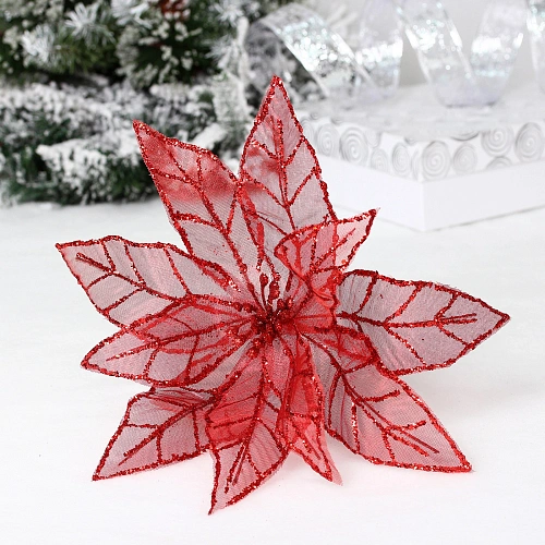 Украшение новогоднее "Пуансеттия - Блестящее утро" 33 см, Красный