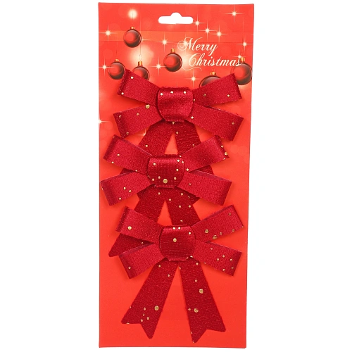 Бант на ёлку Искристый день 9,511,5 см (набор 3 шт), Красный_3