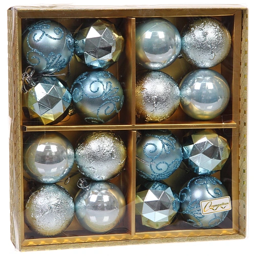 Новогодние шары Зимняя вечеринка 6 см (набор 16 шт), Голубой_3