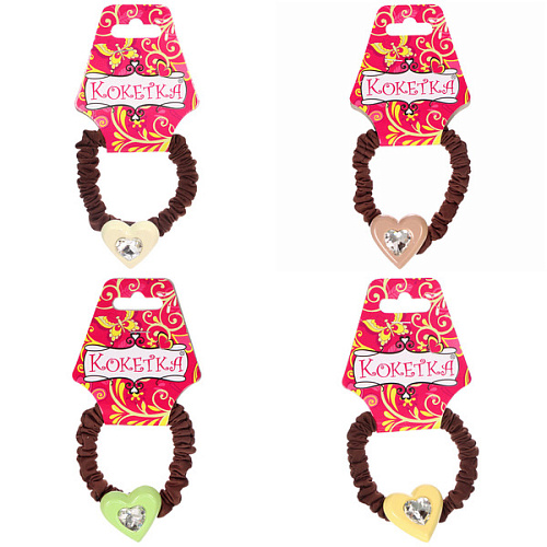 Резинка для волос 1шт "Франка", цвет коричневый, серце микс, d-5,5см