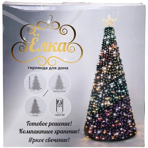 Гирлянда для дома Ёлка в1,8 м, d-0,6 м 17 линий 272 лампы LED, зелен пров, более 8 реж,IP-20, RGB_26