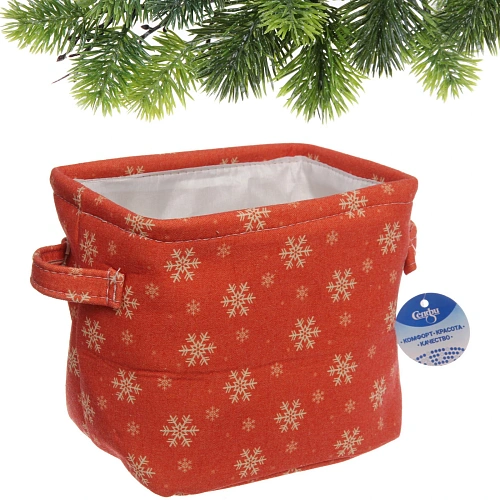 Коробка для хранения ИДЕЯДОМА, принт снежинки, цвет красный, 20,51417см, (лейбл Селфи)_4