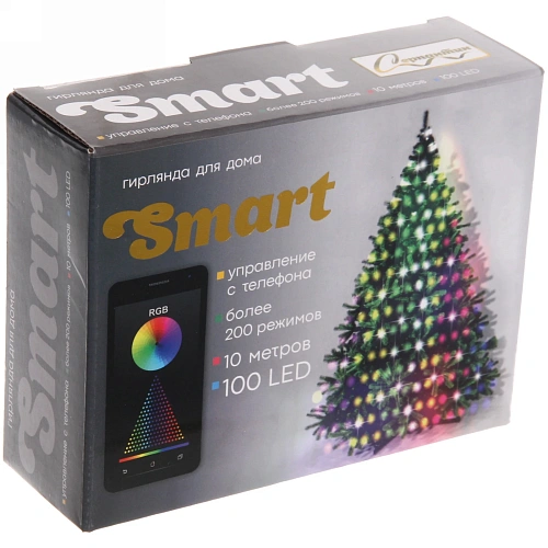 Гирлянда для дома НИТЬ-SMART 10 м 100 ламп LED, прозрачнпров, более 200 реж, управление с телефона, IP-40, RGB (USB)_6