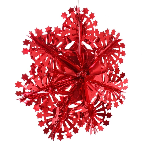 Украшение фольгированное Сказочная снежинка d-30 см, Красный_3