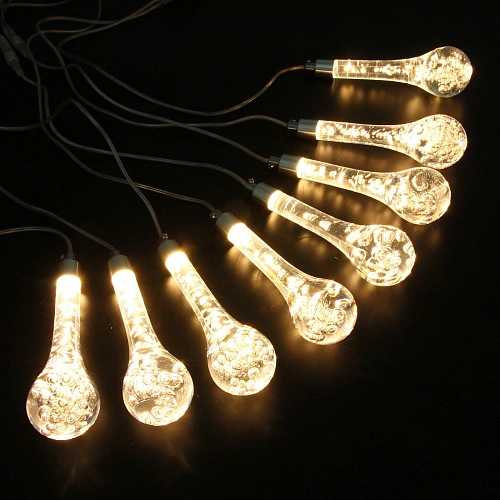 Гирлянда для улицы БАХРОМА Ледяная капля ш3,5 в0,60,8 м (8 насадок h-18 см), прозр пров, постсвечение,IP-65, 220v,Теплый белый_3