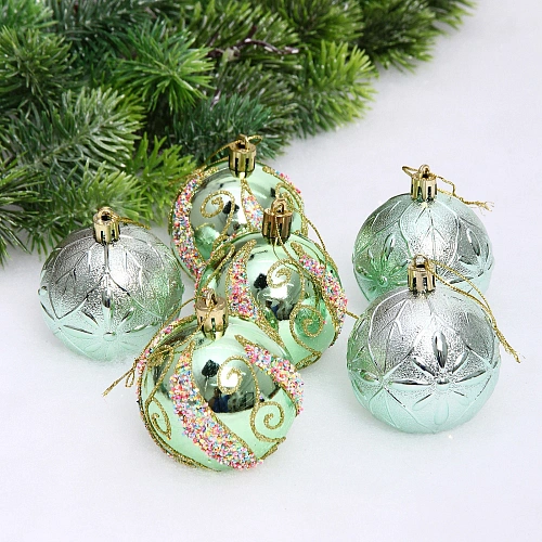 Набор шаров "Шарм" 6 см (в наборе 6 шт), Нежно-зеленый