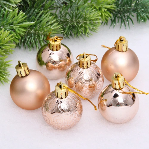 Новогодние шары 4 см (набор 6 шт) "Микс фактур", шампань