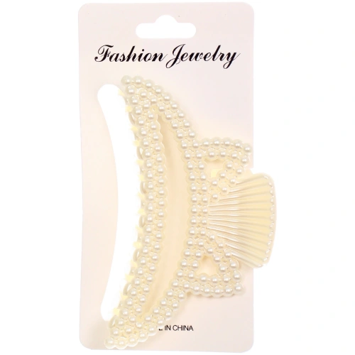 Заколка-краб для волос "Мон Пион", ушки, цвет белый, 10см (Блистер)