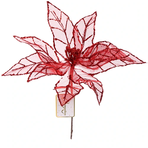 Украшение новогоднее Пуансеттия - Блестящее утро 33 см, Красный_4