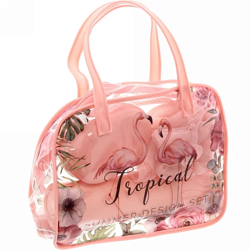 Набор банный дорожный 4шт Traveler-Фламинго, цв розовый, (мочалка, футляр 2шт, расческа), 20167_3