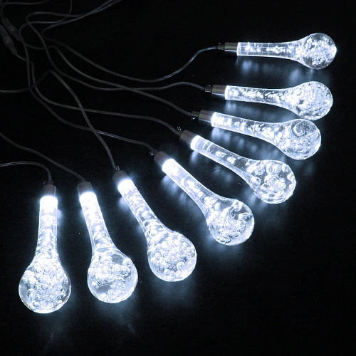 Гирлянда для улицы БАХРОМА Ледяная капля ш3,5 в0,60,8 м (8 насадок h-18 см), прозр пров, постсвечение,IP-65, 220v, Белый_3