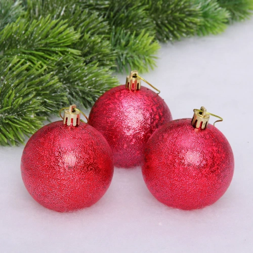 Новогодние шары 7см (набор 3шт) "Мягкий блеск", красный