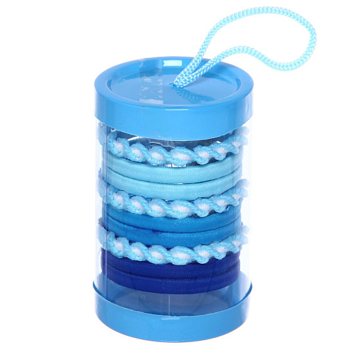 Резинки для волос в тубе 9шт Забава - спиральки, цвет сине-голубой_7