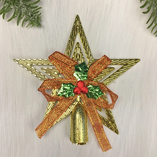 Звезда на ёлку Классика с бантом 9,5 см, Золото_5