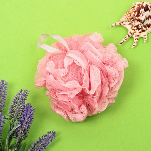 Мочалка нейлоновая Premium - PUDING, цвет пудровый раф, d-11см, 50гр, (ZIP пакет)_3