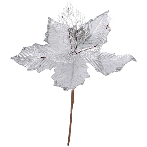 Украшение новогоднее Пуансеттия - Перламутр 18 см, Серебро_3