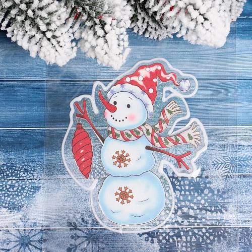 Наклейка на стекло Снеговик с игрушкой 1520 см_3