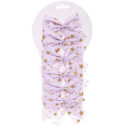 Бант на ёлку "Звездопад" 8,5*9 см (набор 6 шт), Белый/золото