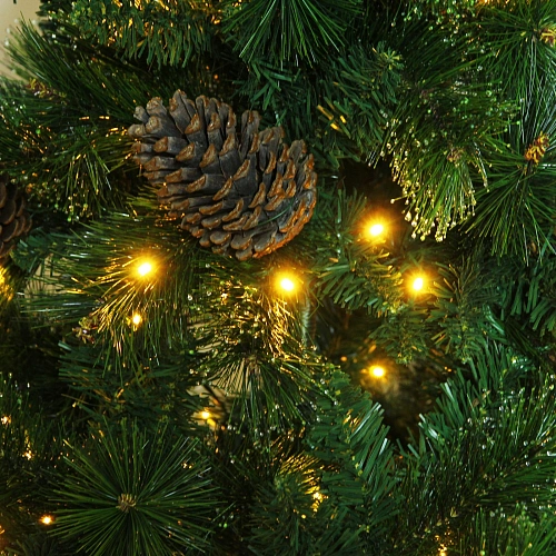 Елка светодиодная Лесная метель 180 см, ПВХ+леска (шишки и напыление), 671 ветка, 190 ламп LED, Теплый белый_4