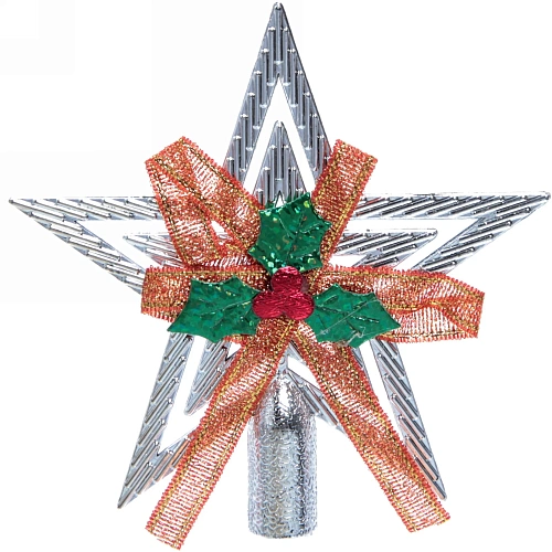 Звезда на ёлку Классика с бантом 9,5 см, Серебро_3
