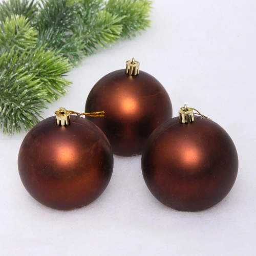 Новогодние шары 8 см (набор 3 шт) "Матовый", шоколад