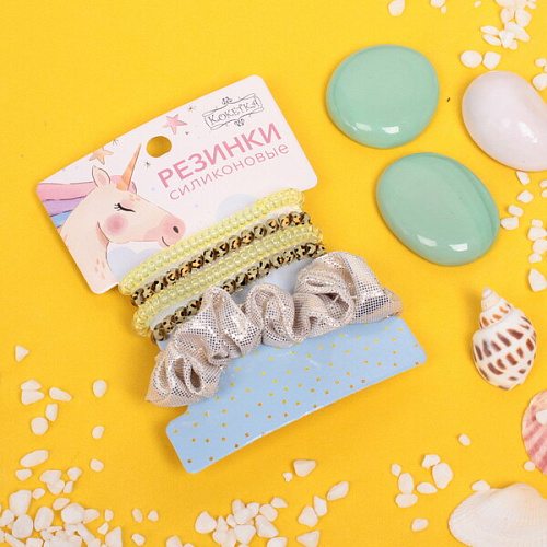 Резинки для волос 5шт The Star Collection, цвет золото, d-6см (блистер Единорог)_3