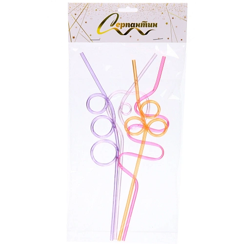 Трубочка для коктейля Неоновый вихрь (набор 4 шт), микс цветов_3