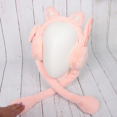 Наушники меховые с двигающимися ушками Salon Teplo, кошечка, цвет розовый персик, ( подвес Ultramarine)_9