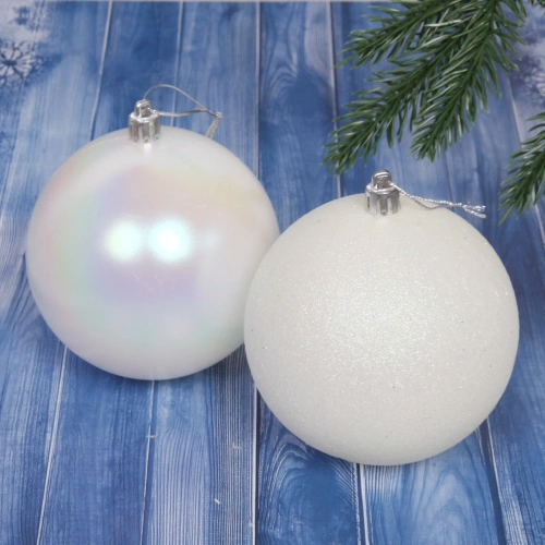 Новогодние шары 10 см (набор 2 шт) "Микс фактур", Белый/перламутр
