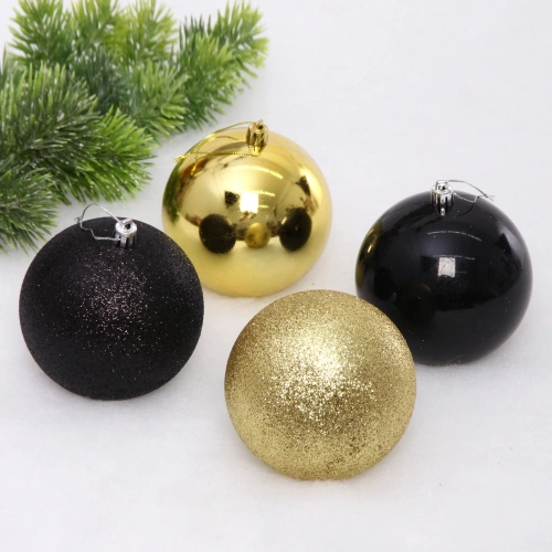 Новогодние шары 10 см (набор 4 шт) "Микс фактур", черный/золото