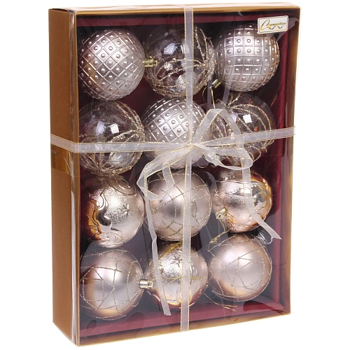 Новогодние шары Зимняя нежность 8 см (набор 12 шт), Шампань_7