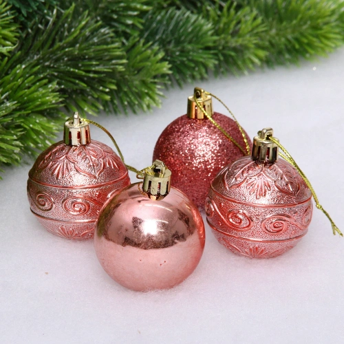 Новогодние шары 5 см (набор 4 шт) "Микс фактур", розовое золото