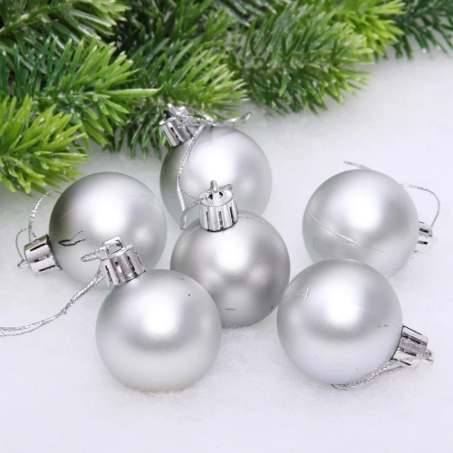 Новогодние шары 4 см (набор 6 шт) "Матовый", серебро