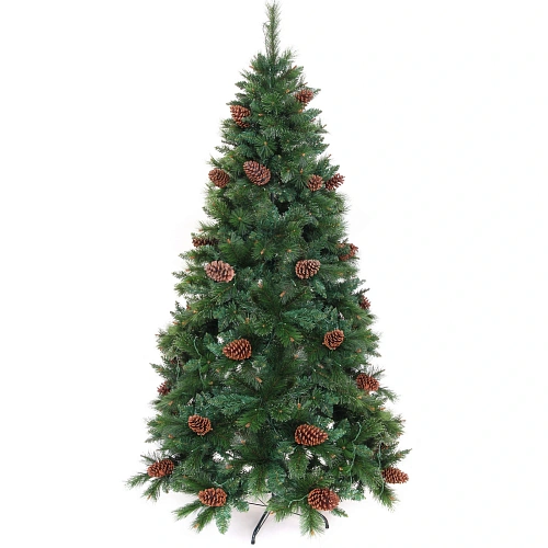 Елка светодиодная Лесная метель 210 см, ПВХ+леска (шишки и напыление), 1075 веток, 240 ламп LED, Теплый белый_3