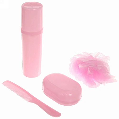 Набор банный дорожный 4шт Traveler-Единорог, цв розовый, (мочалка, футляр 2шт, расческа), 20126_4