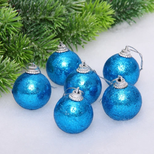 Новогодние шары 4 см (набор 6 шт) "Блестящее напыление", голубой