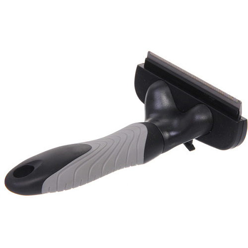 Расческа - фурминатор с кнопкой самоочистки для животных ПРЕМИУМ - МОЙ БРО, прорезиненная ручка, цвет серыйчерный, 1115,5см _5