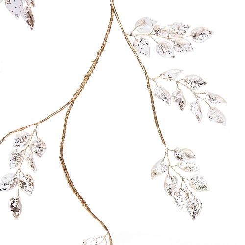 Ветка декоративная Сияющие листья 100 см, Золото_4