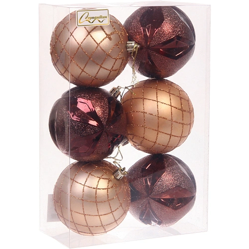 Новогодние шары Снежный вальс 8 см (набор 6 шт), ШоколадШампань_8
