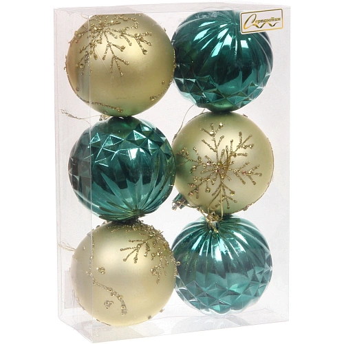 Новогодние шары Волшебный бал 8 см (набор 6 шт), ИзумрудЗолото_8