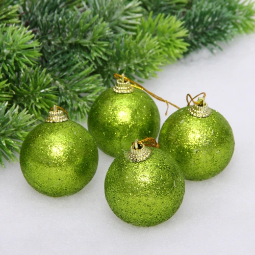 Новогодние шары 5 см (набор 4 шт) "Блестящее напыление", салатовый