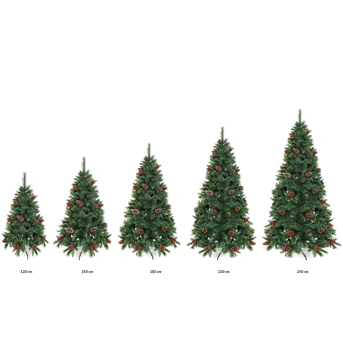 Елка светодиодная Лесная метель 150 см, ПВХ+леска (шишки и напыление), 407 веток, 140 ламп LED, Теплый белый_5